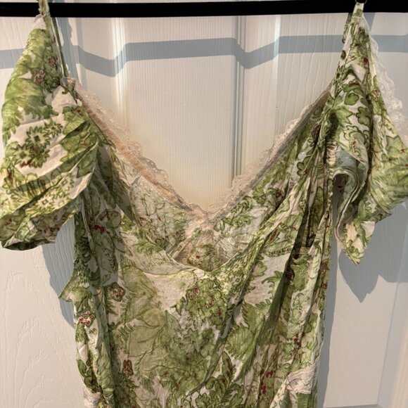 Anthropologie Green Lace Trim Floral Dress - Picture 4 of 5